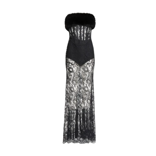 Elie Saab Lace and Fur Dress in Black featuring  – Luxury Designer Fashion at Luxury Shoes .
