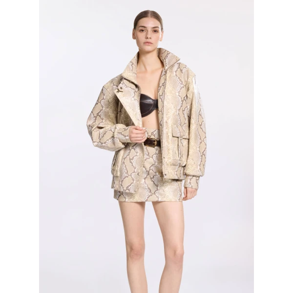 Elie Saab Leather Bomber Jacket in Multicolour featuring  – Luxury Designer Fashion at Luxury Shoes .