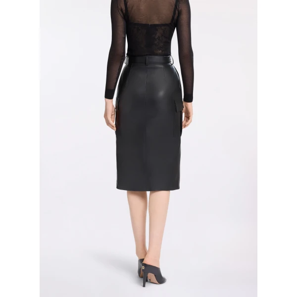Elie Saab Leather Midi Skirt in Black featuring  – Luxury Designer Fashion at Luxury Shoes .
