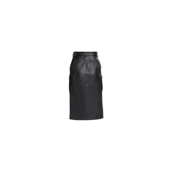 Elie Saab Leather Midi Skirt in Black featuring  – Luxury Designer Fashion at Luxury Shoes .
