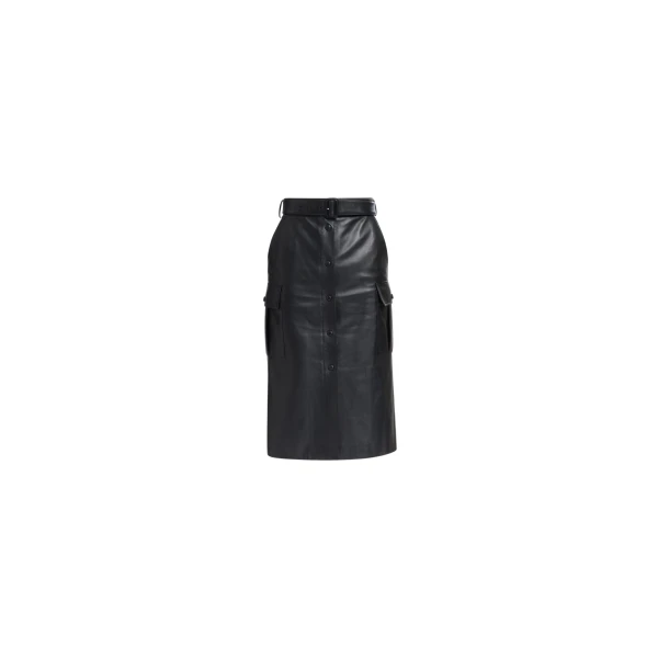 Elie Saab Leather Midi Skirt in Black featuring  – Luxury Designer Fashion at Luxury Shoes .