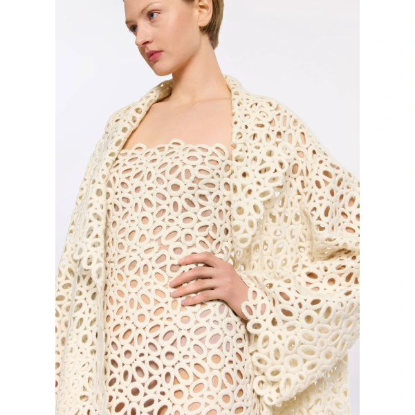 Elie Saab Macramé Coat in White featuring  – Luxury Designer Fashion at Luxury Shoes .