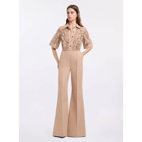 Elie Saab Macramé & Drill Jumpsuit in Beige featuring  – Luxury Designer Fashion at Luxury Shoes .
