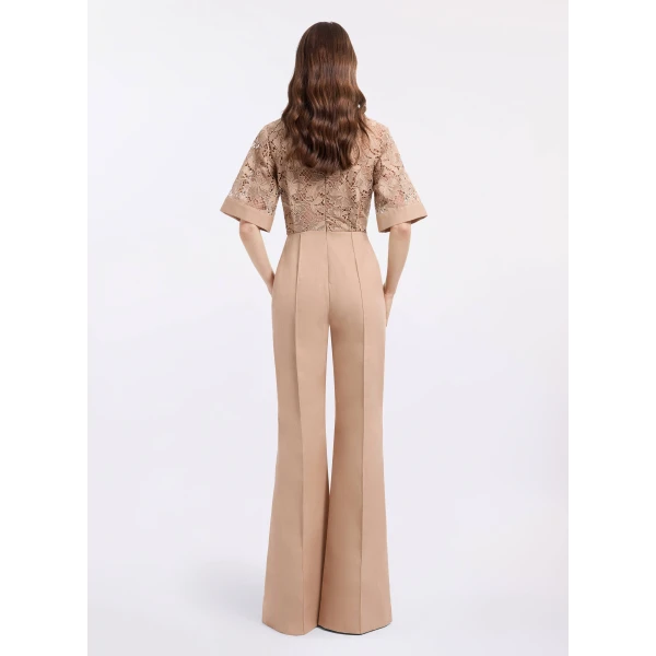 Elie Saab Macramé & Drill Jumpsuit in Beige featuring  – Luxury Designer Fashion at Luxury Shoes .