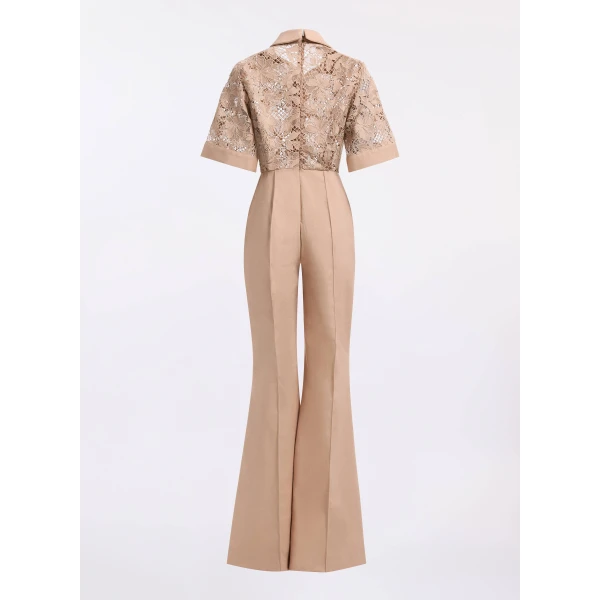 Elie Saab Macramé & Drill Jumpsuit in Beige featuring  – Luxury Designer Fashion at Luxury Shoes .