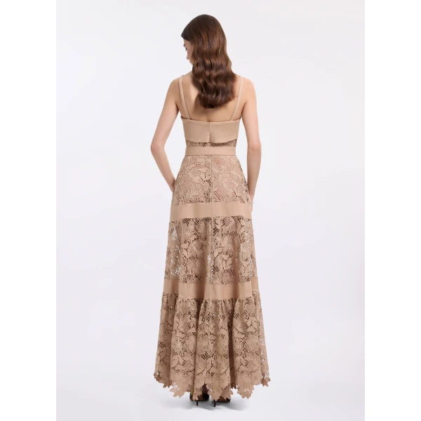 Elie Saab Macramé & Drill Long Dress in Beige featuring  – Luxury Designer Fashion at Luxury Shoes .