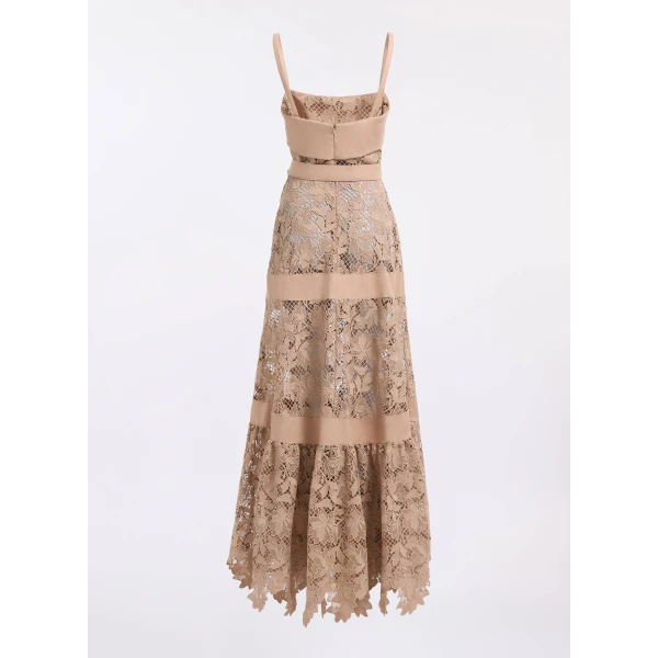 Elie Saab Macramé & Drill Long Dress in Beige featuring  – Luxury Designer Fashion at Luxury Shoes .