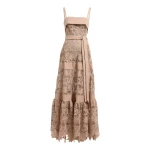 Elie Saab Macramé & Drill Long Dress in Beige featuring  – Luxury Designer Fashion at Luxury Shoes .