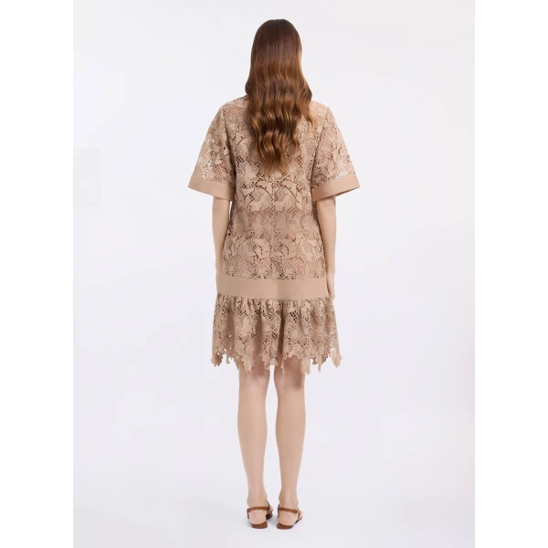 Elie Saab Macramé & Drill Short Dress in Beige featuring  – Luxury Designer Fashion at Luxury Shoes .