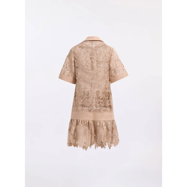 Elie Saab Macramé & Drill Short Dress in Beige featuring  – Luxury Designer Fashion at Luxury Shoes .