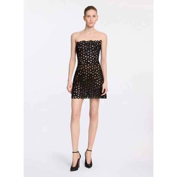 Elie Saab Macramé Short Dress in Black featuring  – Luxury Designer Fashion at Luxury Shoes .