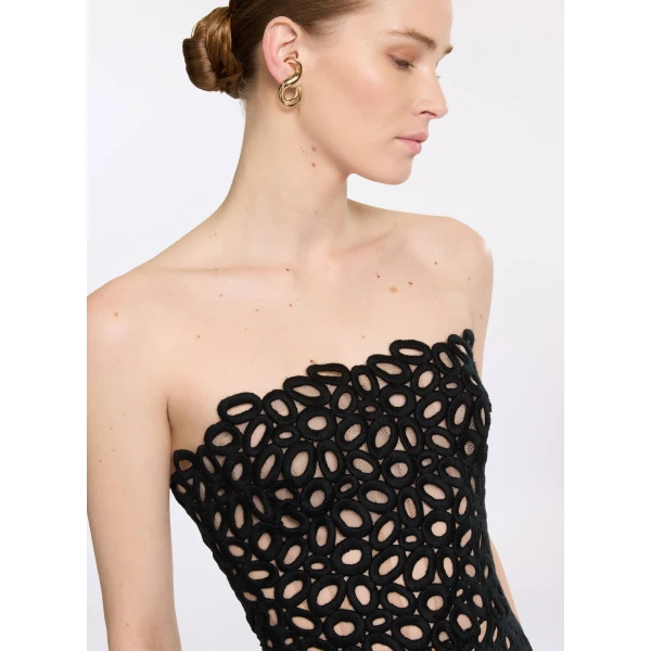 Elie Saab Macramé Short Dress in Black featuring  – Luxury Designer Fashion at Luxury Shoes .