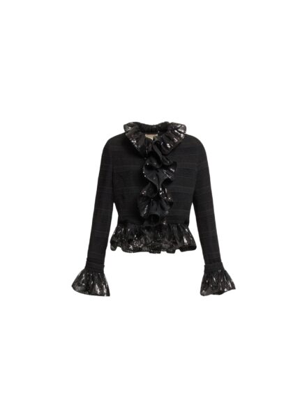 Elie Saab Macramé and Sequin Jacket in Black featuring  – Luxury Designer Fashion at Luxury Shoes .