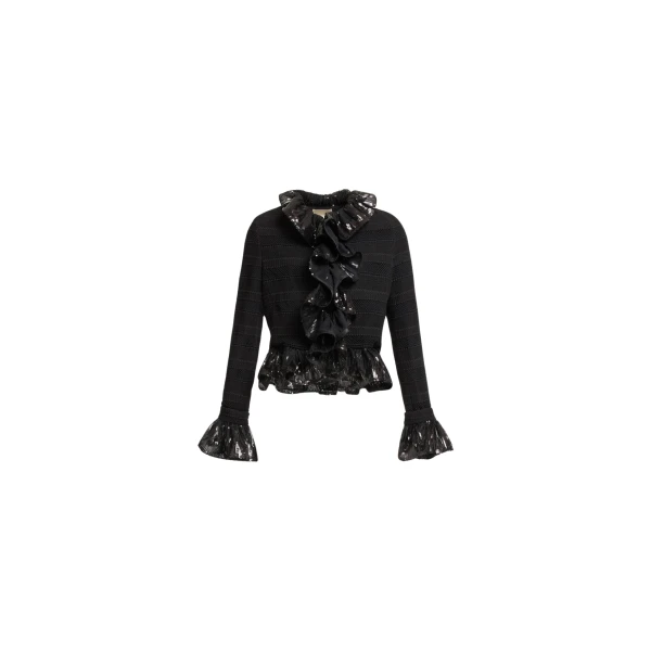 Elie Saab Macramé and Sequin Jacket in Black featuring  – Luxury Designer Fashion at Luxury Shoes .