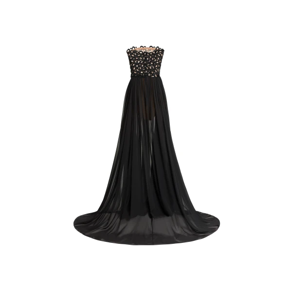 Elie Saab Macramé and Silk Long Dress in Black featuring  – Luxury Designer Fashion at Luxury Shoes .