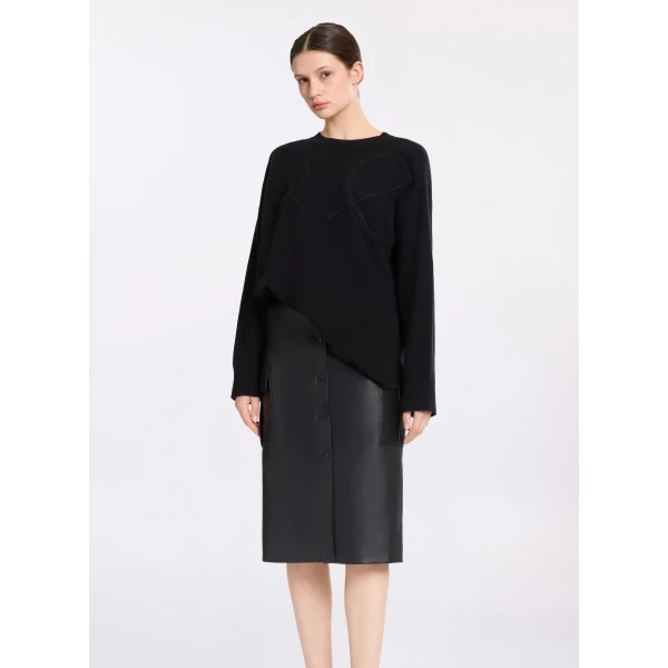 Elie Saab Monogram Embroidered Knit Sweater in Black featuring  – Luxury Designer Fashion at Luxury Shoes .