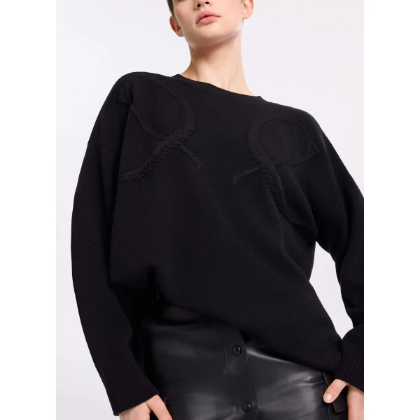 Elie Saab Monogram Embroidered Knit Sweater in Black featuring  – Luxury Designer Fashion at Luxury Shoes .