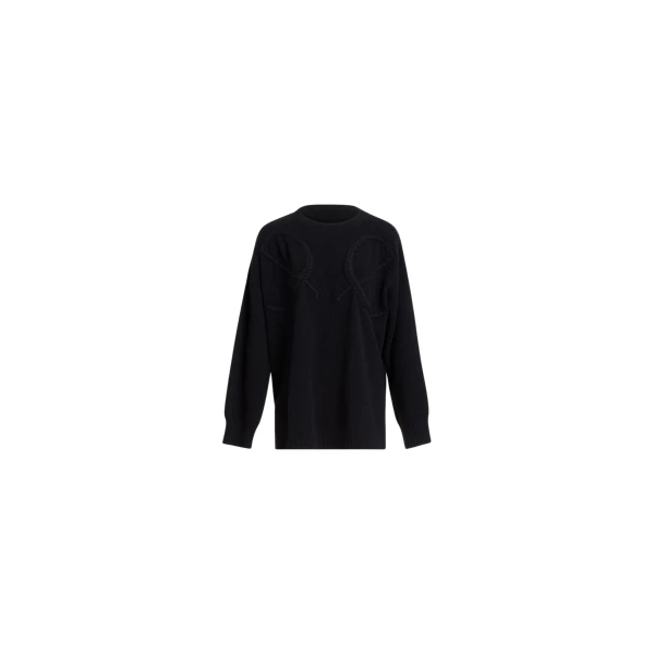 Elie Saab Monogram Embroidered Knit Sweater in Black featuring  – Luxury Designer Fashion at Luxury Shoes .