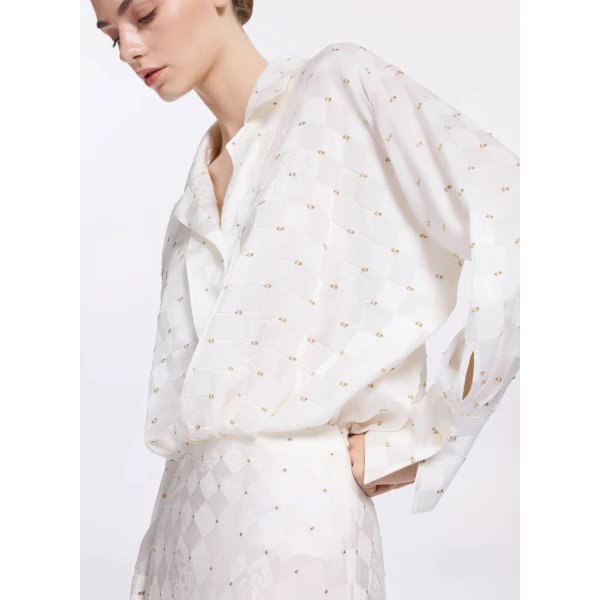 Elie Saab Monogram Jacquard & Lace Bodysuit in White featuring  – Luxury Designer Fashion at Luxury Shoes .