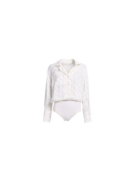 Elie Saab Monogram Jacquard & Lace Bodysuit in White featuring  – Luxury Designer Fashion at Luxury Shoes .