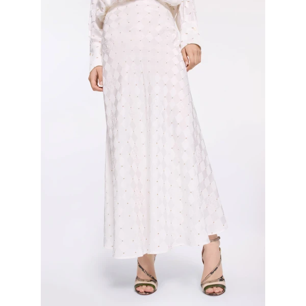 Elie Saab Monogram Jacquard Skirt in White featuring  – Luxury Designer Fashion at Luxury Shoes .
