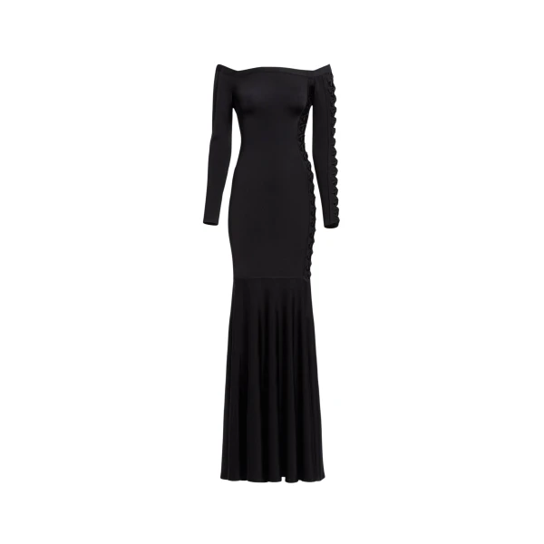 Elie Saab Off-The-Shoulder Knit Dress in Black featuring  – Luxury Designer Fashion at Luxury Shoes .