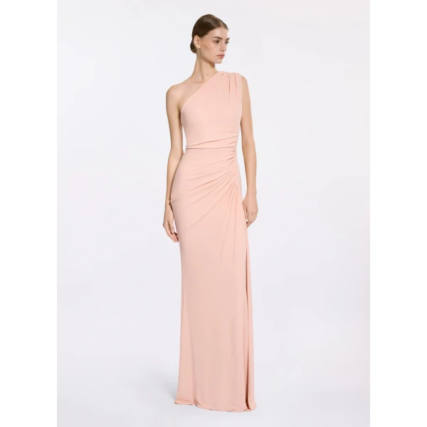 Elie Saab One-Shoulder Jersey Long Dress in Pink featuring  – Luxury Designer Fashion at Luxury Shoes .
