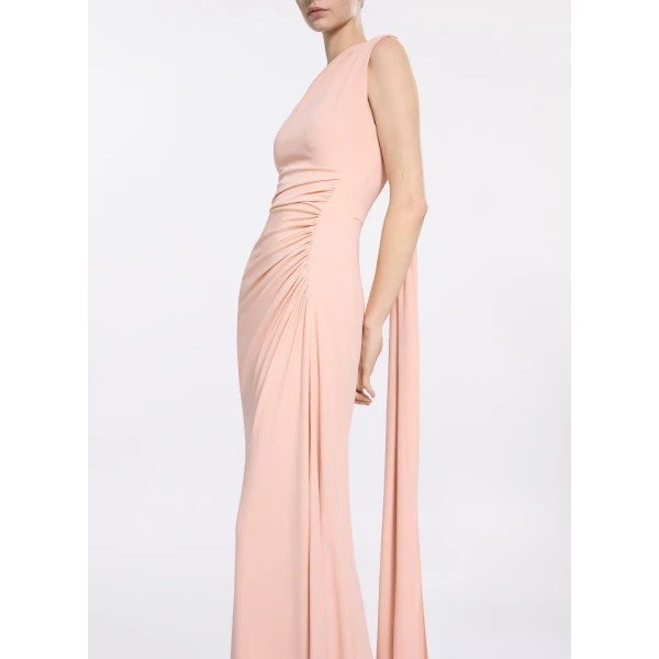 Elie Saab One-Shoulder Jersey Long Dress in Pink featuring  – Luxury Designer Fashion at Luxury Shoes .