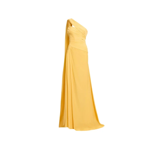 Elie Saab One-Shoulder Silk Dress in Yellow featuring  – Luxury Designer Fashion at Luxury Shoes .