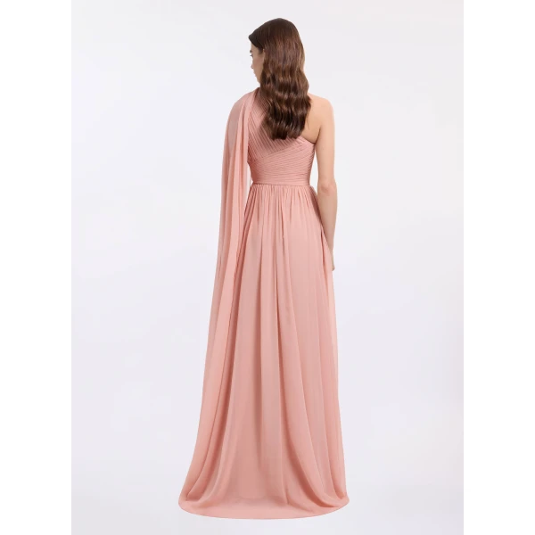 Elie Saab One-Shoulder Silk Long Dress in Pink featuring  – Luxury Designer Fashion at Luxury Shoes .