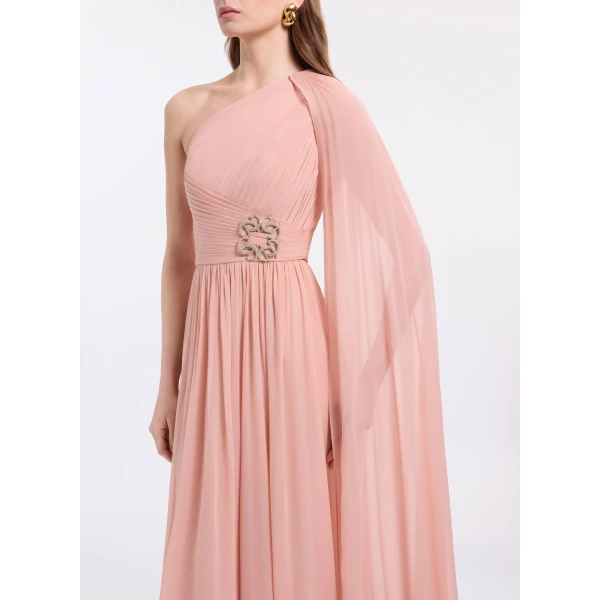 Elie Saab One-Shoulder Silk Long Dress in Pink featuring  – Luxury Designer Fashion at Luxury Shoes .