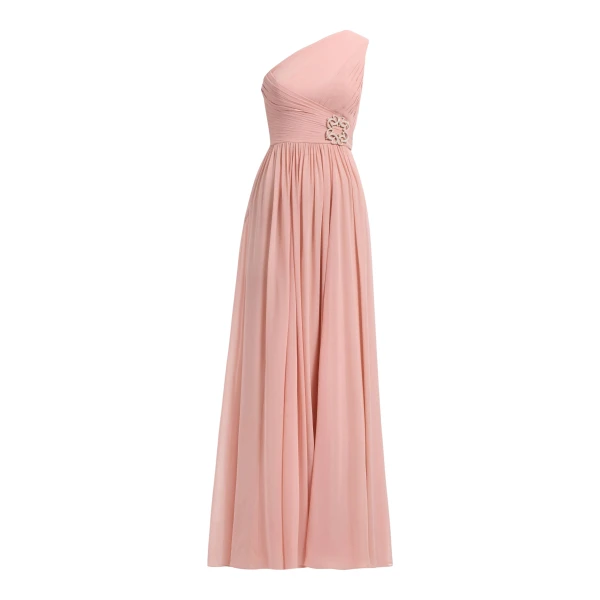 Elie Saab One-Shoulder Silk Long Dress in Pink featuring  – Luxury Designer Fashion at Luxury Shoes .