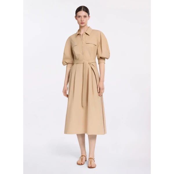 Elie Saab Pleated Cotton Midi Dress in Beige featuring  – Luxury Designer Fashion at Luxury Shoes .