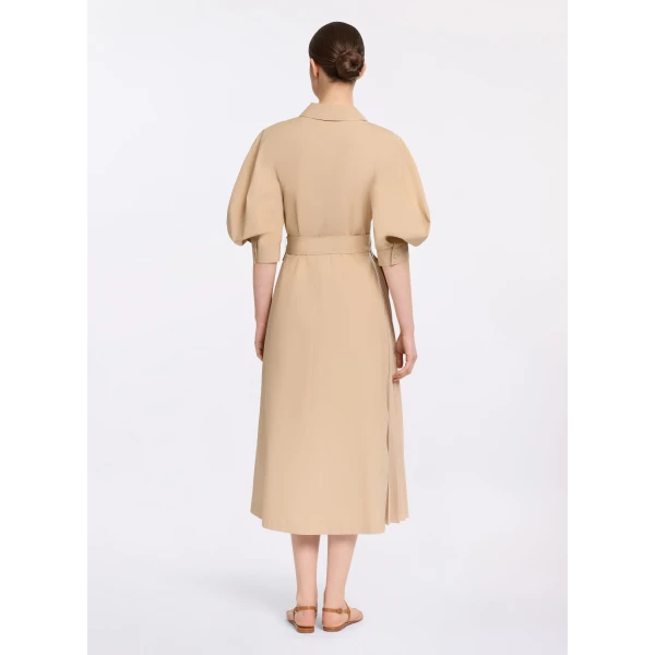 Elie Saab Pleated Cotton Midi Dress in Beige featuring  – Luxury Designer Fashion at Luxury Shoes .