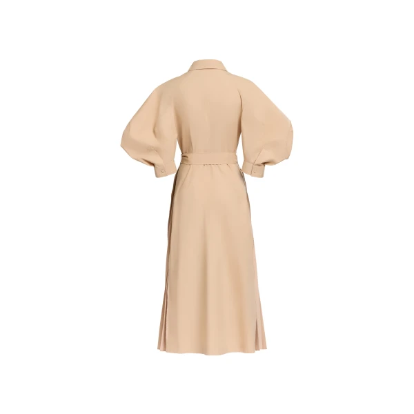Elie Saab Pleated Cotton Midi Dress in Beige featuring  – Luxury Designer Fashion at Luxury Shoes .