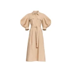 Elie Saab Pleated Cotton Midi Dress in Beige featuring  – Luxury Designer Fashion at Luxury Shoes .