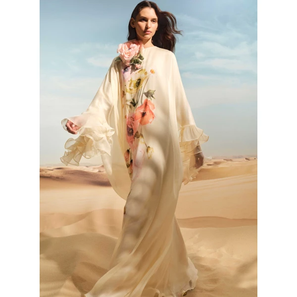 Elie Saab Printed Chiffon Kaftan in Multicolour featuring  – Luxury Designer Fashion at Luxury Shoes .