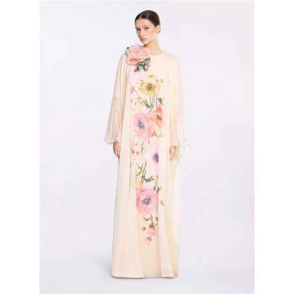 Elie Saab Printed Chiffon Kaftan in Multicolour featuring  – Luxury Designer Fashion at Luxury Shoes .