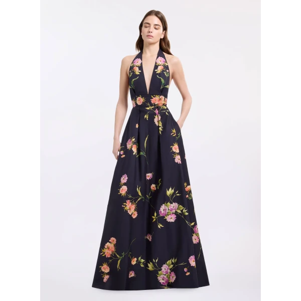 Elie Saab Printed Cotton Long Dress in Multicolour featuring  – Luxury Designer Fashion at Luxury Shoes .
