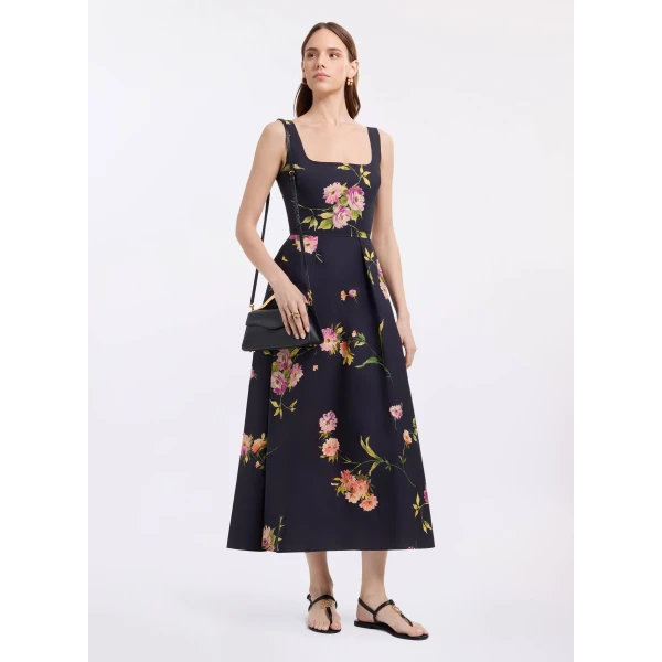 Elie Saab Printed Cotton Midi Dress in Multicolour featuring  – Luxury Designer Fashion at Luxury Shoes .