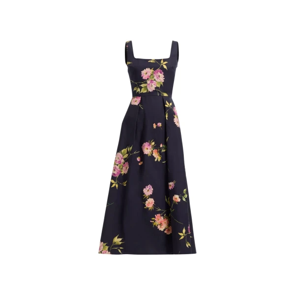 Elie Saab Printed Cotton Midi Dress in Multicolour featuring  – Luxury Designer Fashion at Luxury Shoes .