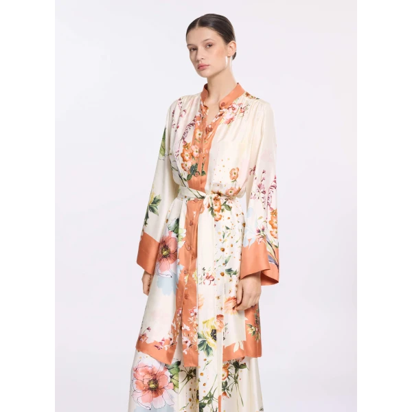 Elie Saab Printed Twill Long Shirt in Multicolour featuring  – Luxury Designer Fashion at Luxury Shoes .