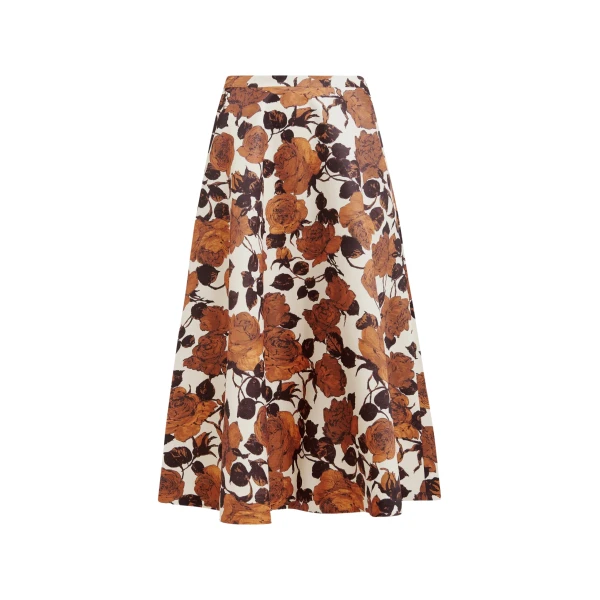 Beige and brown a-line floral skirt