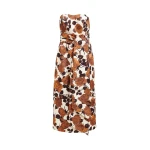Beige and brown strapless midi dress with wrap-belt