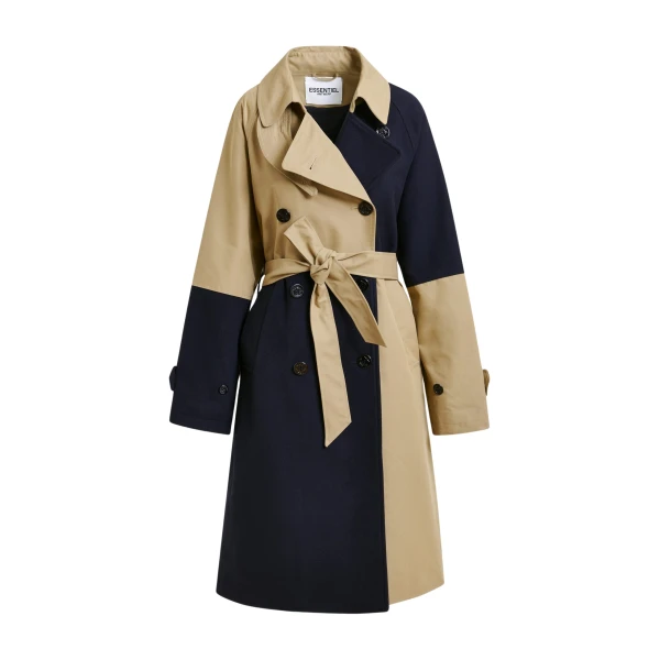 Beige and navy colour-block trench coat