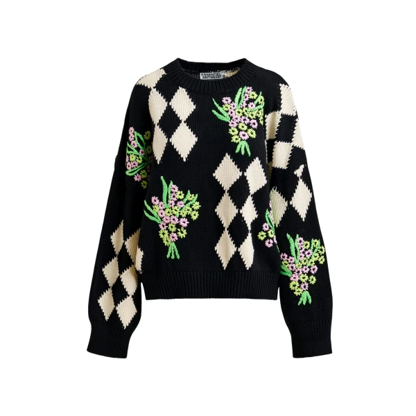 Black and off-white oversized jacquard knit sweater