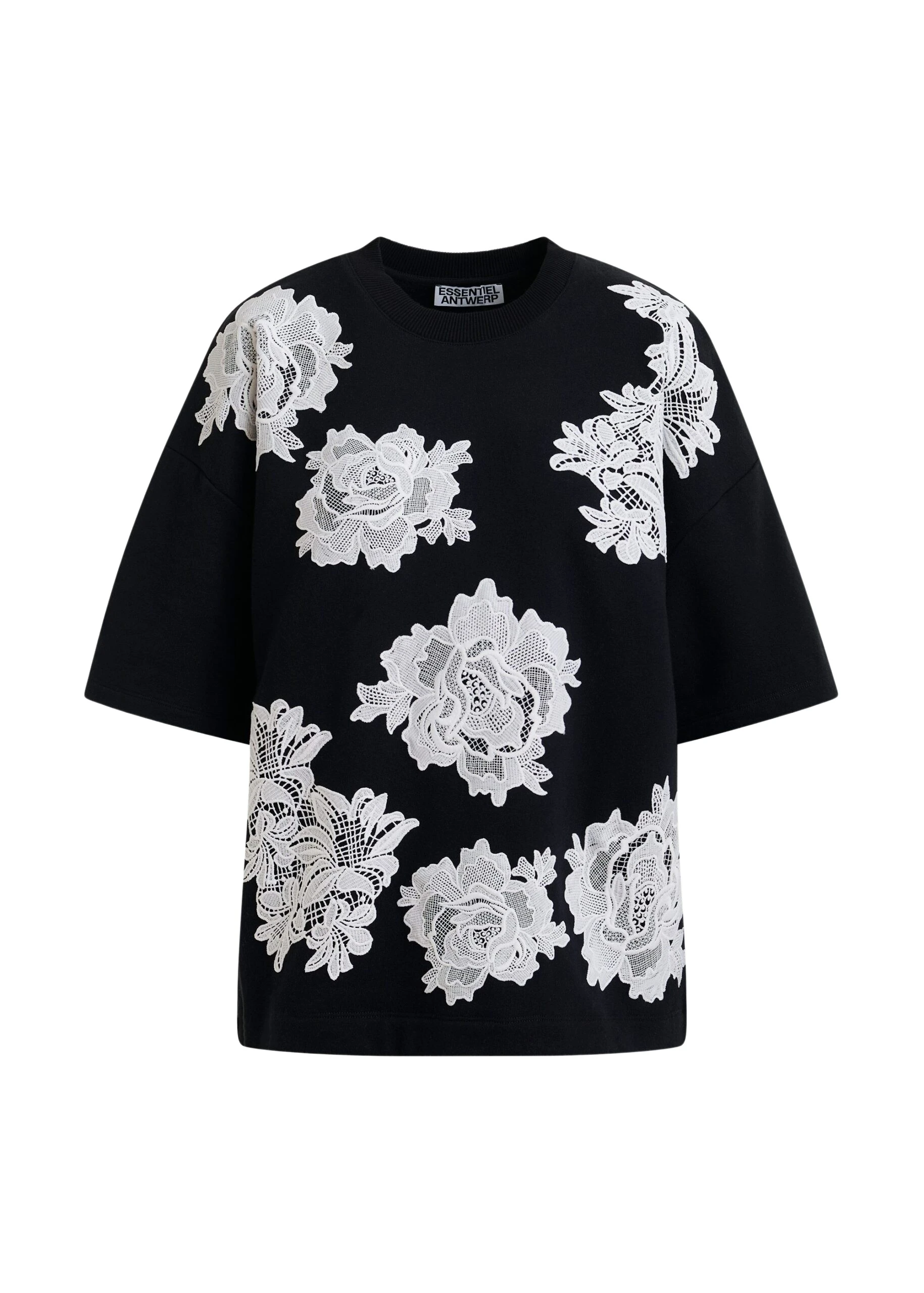 Essentiel-Antwerp-Black-and-white-floral-lace-embellished-sweatshirt-scaled77538_nobg Black and white floral lace-embellished sweatshirt