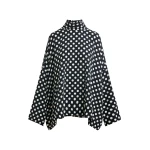 Black and white oversized polka-dot print top with high neck