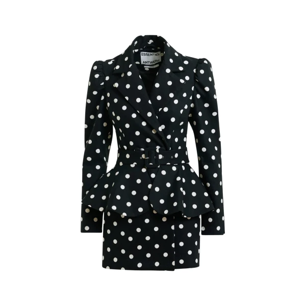 Black and white polka-dot cotton mini blazer dress