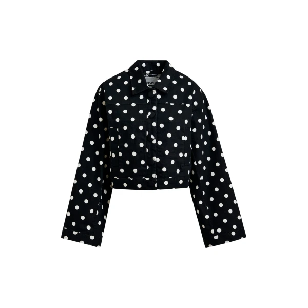 Black and white polka-dot cropped cotton jacket